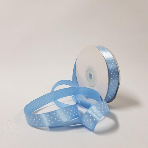 Satin ribbon Small Dots 15mm Blue Mist