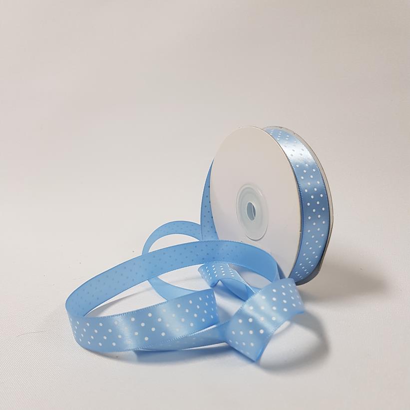Satin ribbon Small Dots 15mm Blue Mist