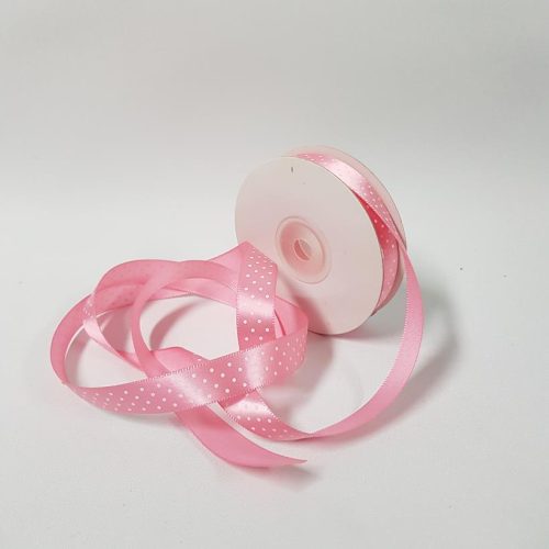Satin ribbon Small Dots 15mm Pink Carnation