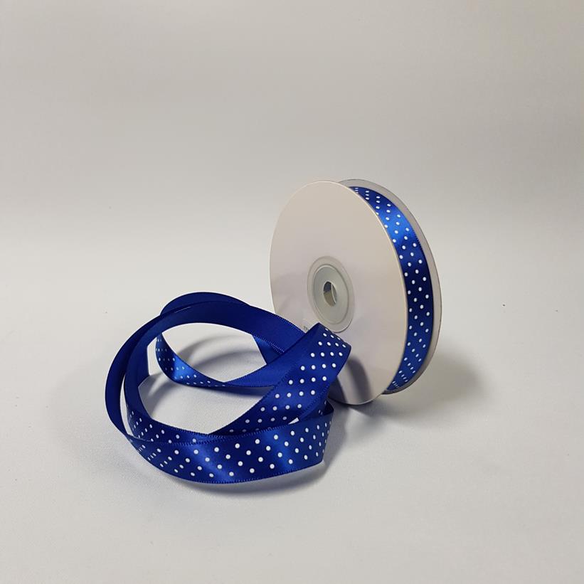 Satin ribbon Small Dots 15mm Royal Blue