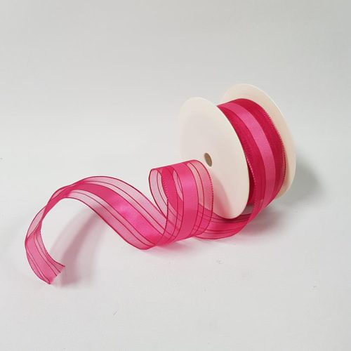 Sheer Satin Striped Ribbon Wired 40mm Hot Pink