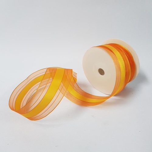 Sheer Satin Striped Ribbon Wired 40mm Orange