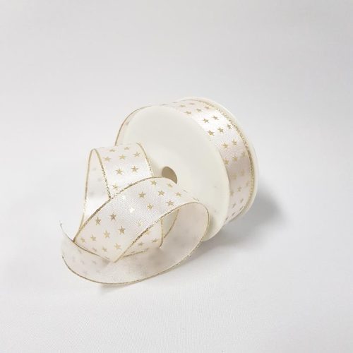 Stary Satin Ribbon Wired 25mm Cream Gold