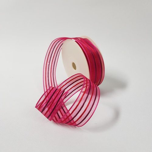 Striped Sheer Ribbon Wired 25mm Magenta