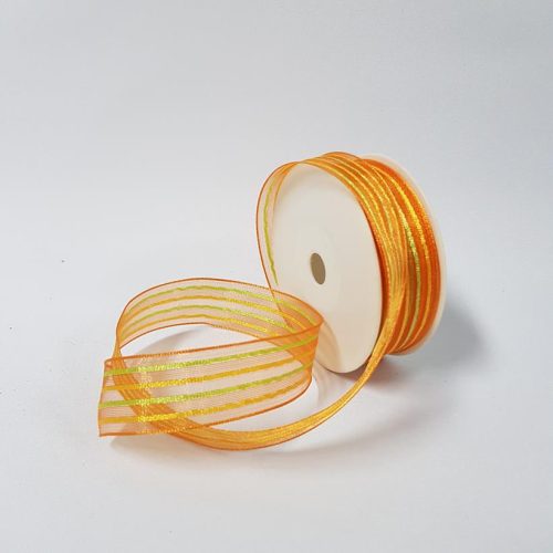 Striped Sheer Ribbon Wired 25mm Orange