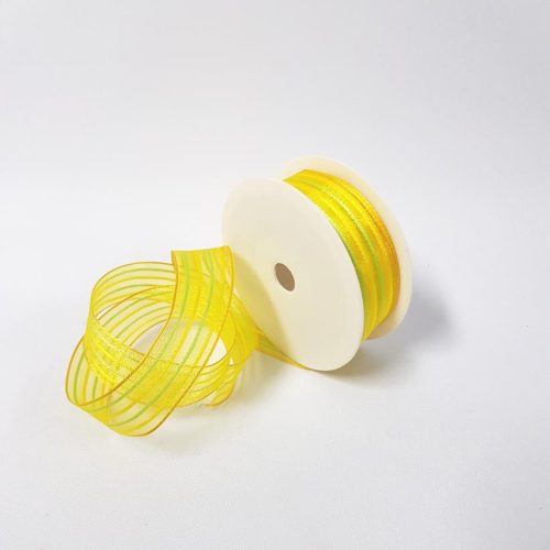 Striped Sheer Ribbon Wired 25mm Yellow