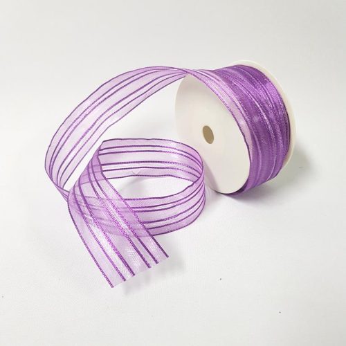 Stripes Sheer and Satin Wired Ribbon Purple