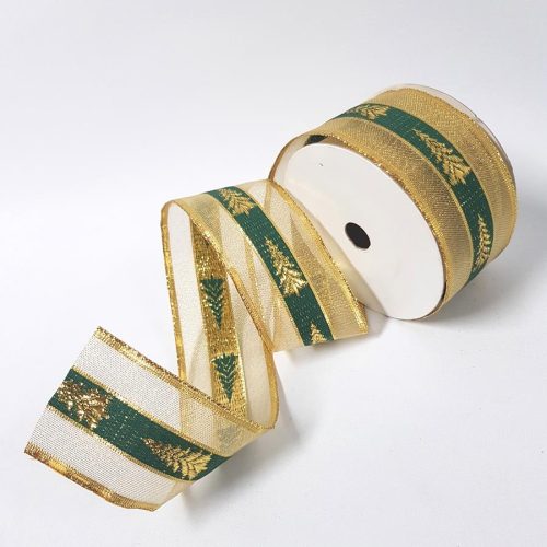 Christmas Ribbon Gold Trees 50mm