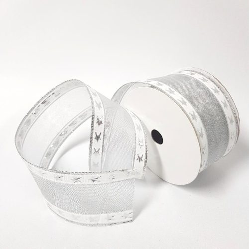 Christmas Ribbon Silver Stars 50mm