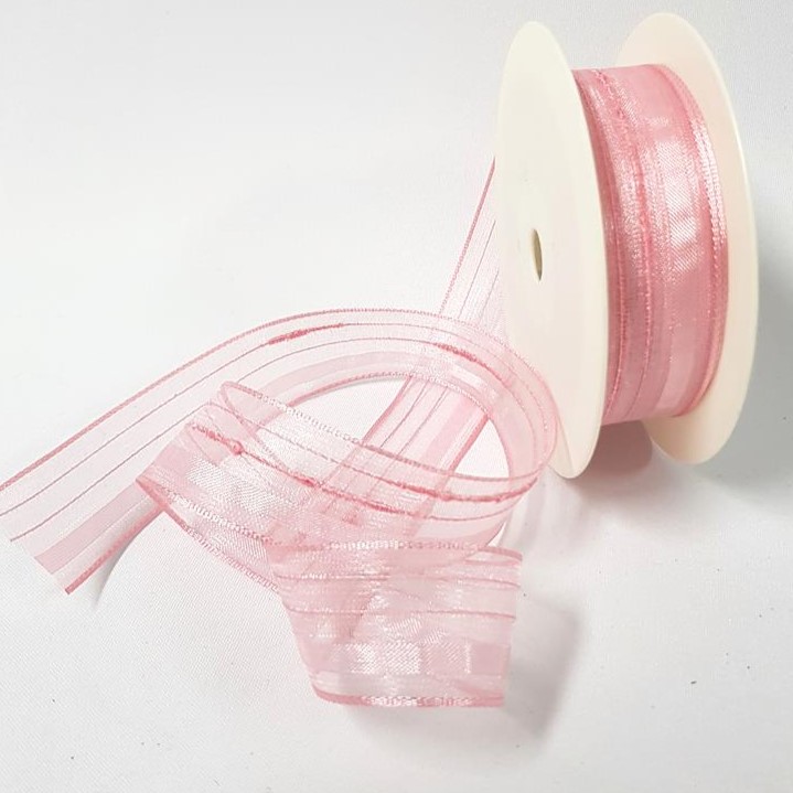Decorative Striped Ribbon 25mm Pink