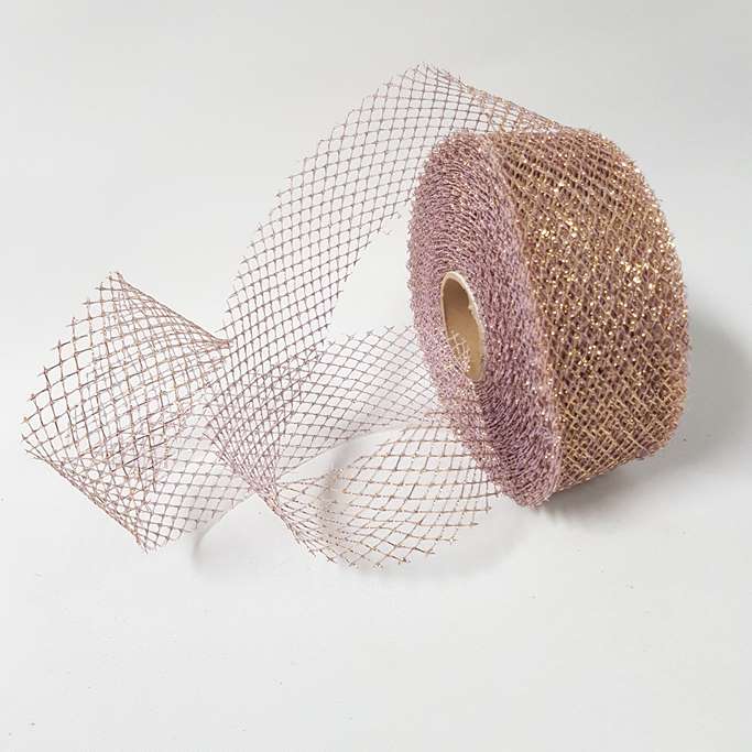 Glitter Mesh 50mm Dusty Pink Gold
