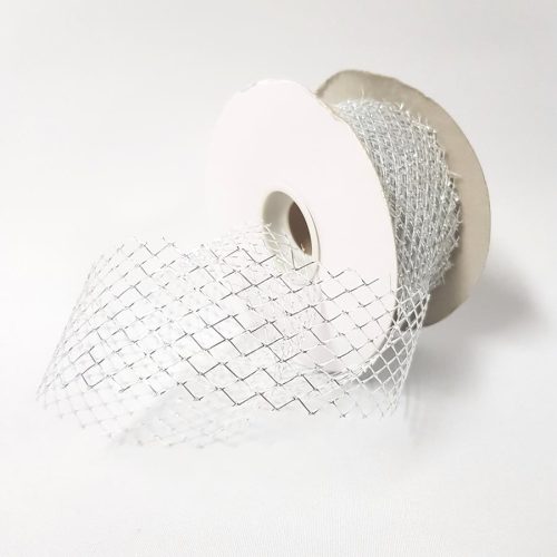 Glitter Mesh Ribbon 50mm Silver