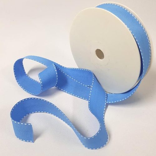 Grosgrain Saddle Stitch Ribbon 25mm Blue/White
