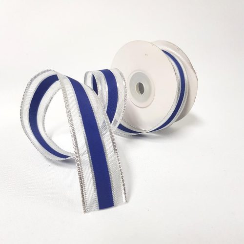Metallic Pinstripe Ribbon 22mm Blue/Silver