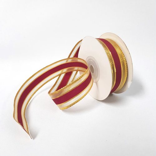 Metallic Pinstripe Ribbon 22mm Burgundy/Gold