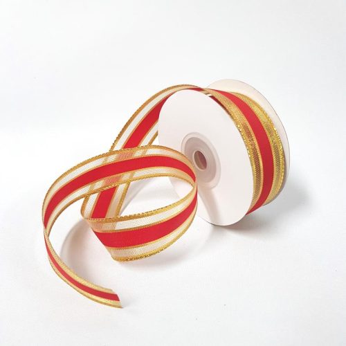 Metallic Pinstripe Ribbon 22mm Red/Gold