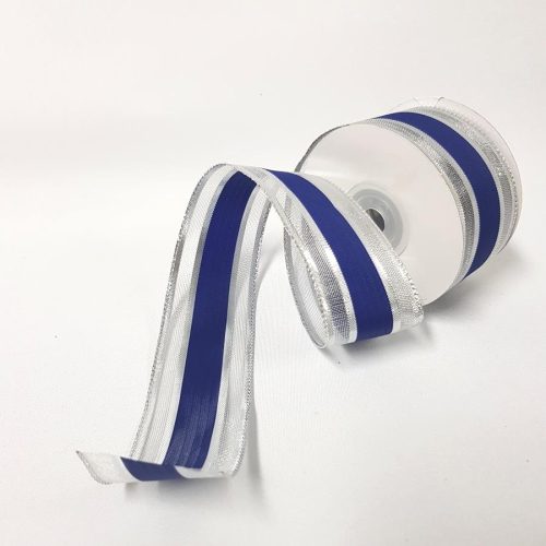 Metallic Pinstripe Ribbon 38mm Blue/Silver