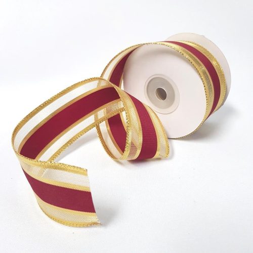 Metallic Pinstripe Ribbon 38mm Burgundy/Gold