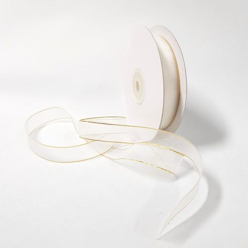 Organza Ribbon Gold Edge 15mm White