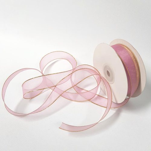 Organza Ribbon Gold Edge 22mm Dusty Pink