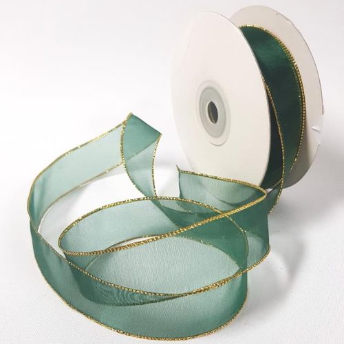 Organza Ribbon Gold Edge 22mm Hunter Green