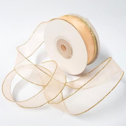 Organza Ribbon Gold Edge 22mm Peach
