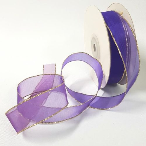 Organza Ribbon Gold Edge 22mm Purple Haze