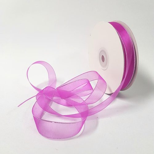 Organza Ribbon Silver Edge 15mm Hot Pink