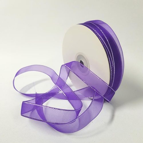 Organza Ribbon Silver Edge 15mm Regal Purple