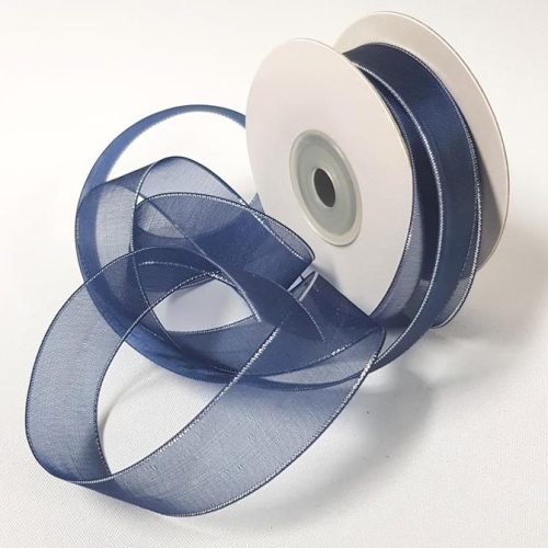 Organza Ribbon Silver Edge 22mm Navy