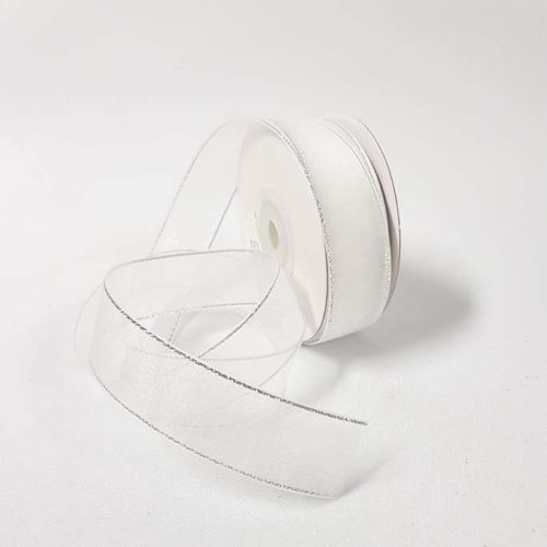 Organza Ribbon Silver Edge 22mm White