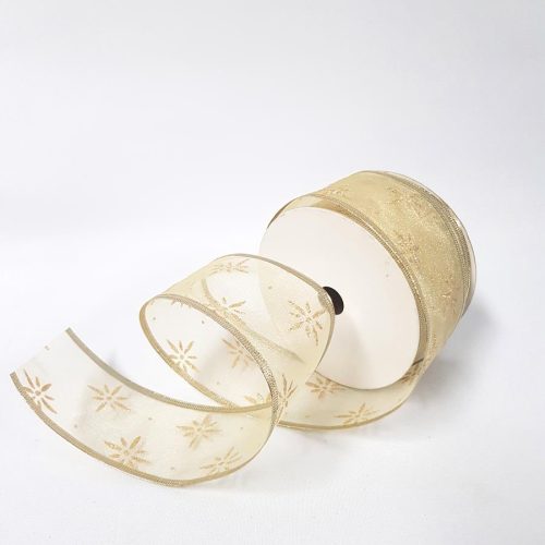 Organza Ribbon Wired 50mm Golden Flakes
