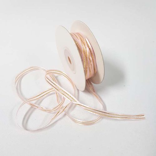 Organza Satin Edge Ribbon Gold Thread 6mm Baby Pink