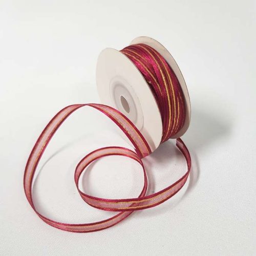 Organza Satin Edge Ribbon Gold Thread 6mm Burgundy
