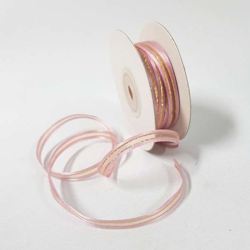 Organza Satin Edge Ribbon Gold Thread 6mm Dusty Pink