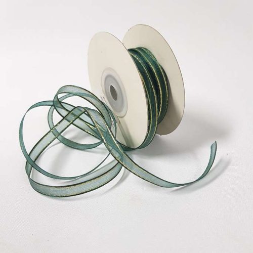 Organza Satin Edge Ribbon Gold Thread 6mm Hunter Green