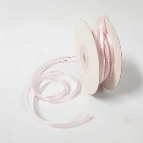 Organza Satin Edge Ribbon Silver Thread 6mm Baby Pink