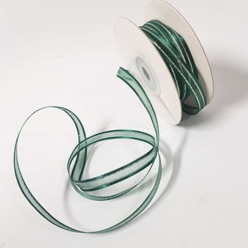 Organza Satin Edge Ribbon Silver Thread 6mm Hunter Green