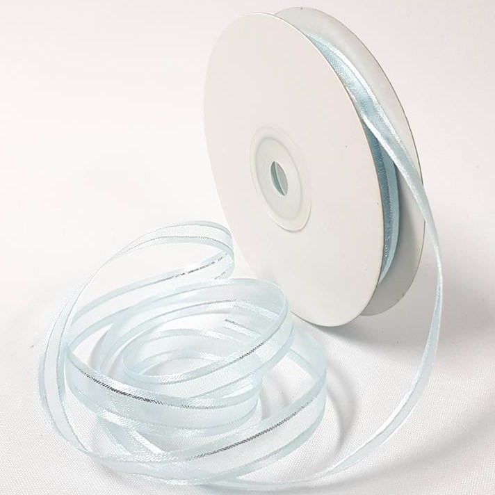 Organza Satin Edge Ribbon silver Thread 10mm Baby Blue