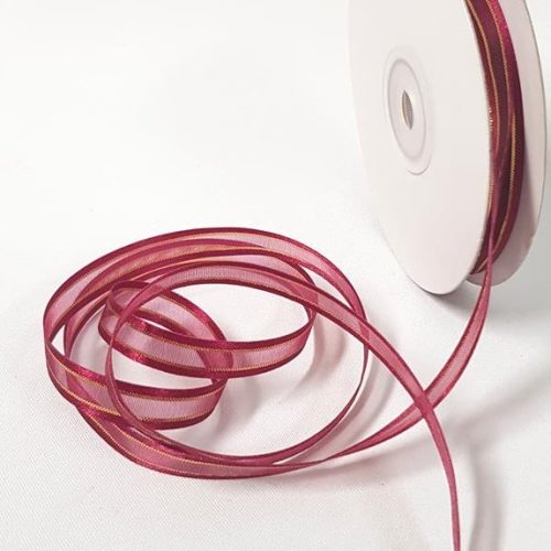 Organza Satin Edged Gold Thread 10mm Burgundy