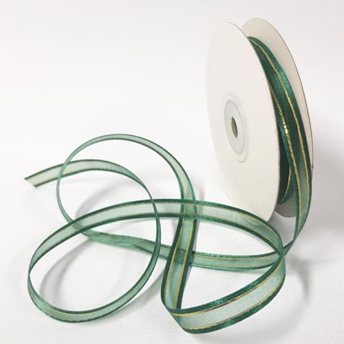 Organza Satin Edged Gold Thread 10mm Hunter Green
