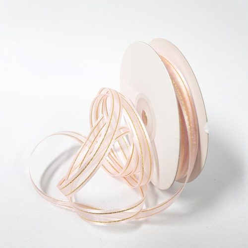 Organza Satin Edged Gold Thread 10mm Light Pink