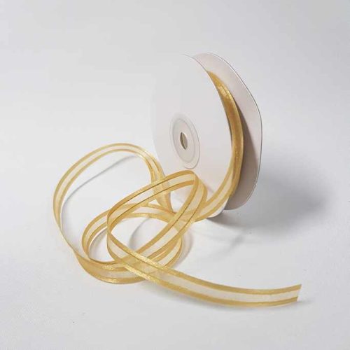 Organza Satin Edged Gold Thread 10mm Old Gold