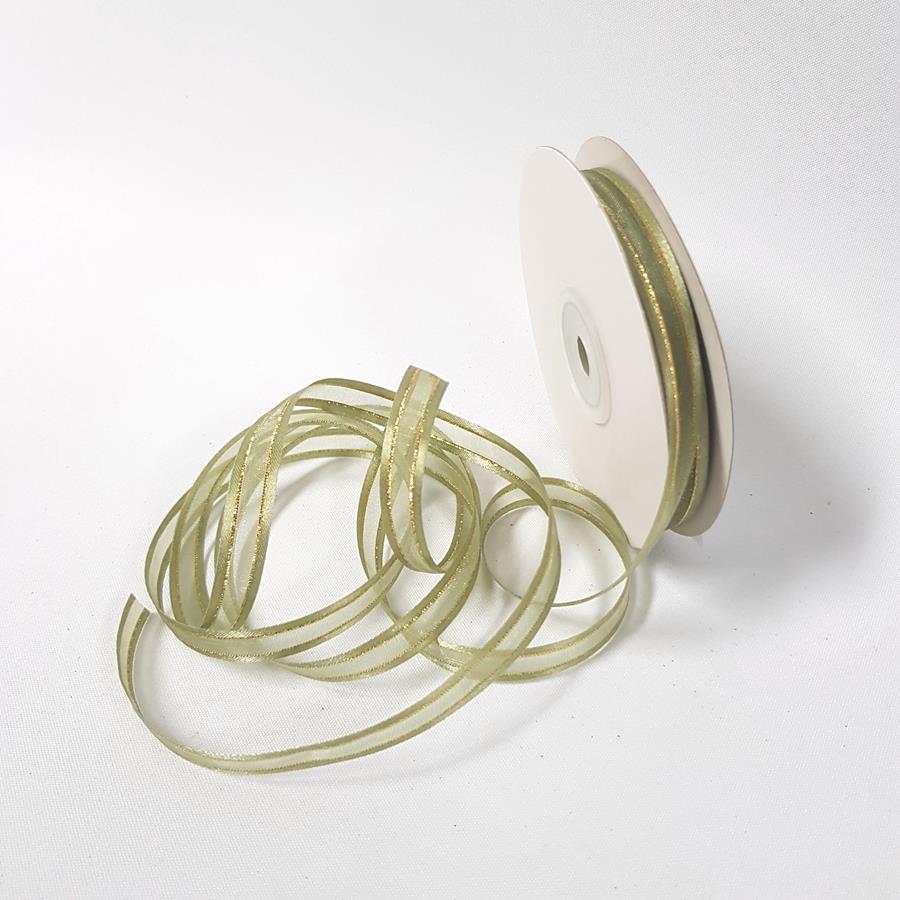 Organza Satin Edged Gold Thread 10mm Old Willow
