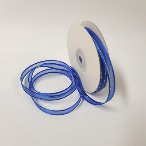 Organza Satin Edged Gold Thread 10mm Royal Blue