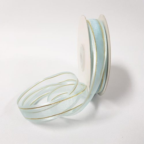 Organza Satin Edged Gold Thread 15mm Baby Blue