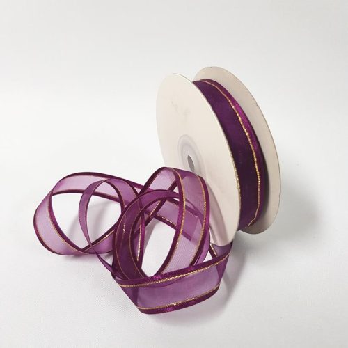 Organza Satin Edged Gold Thread 15mm Plum