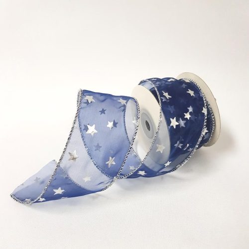 Organza Star Ribbon Wired 50mm Navy
