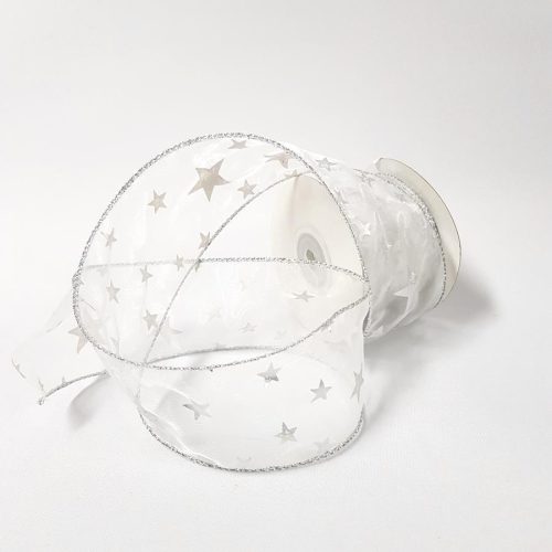 Organza Star Ribbon Wired 50mm White