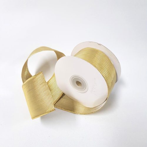 Ribbed Metallic Ribbon Wired 50mm Gold